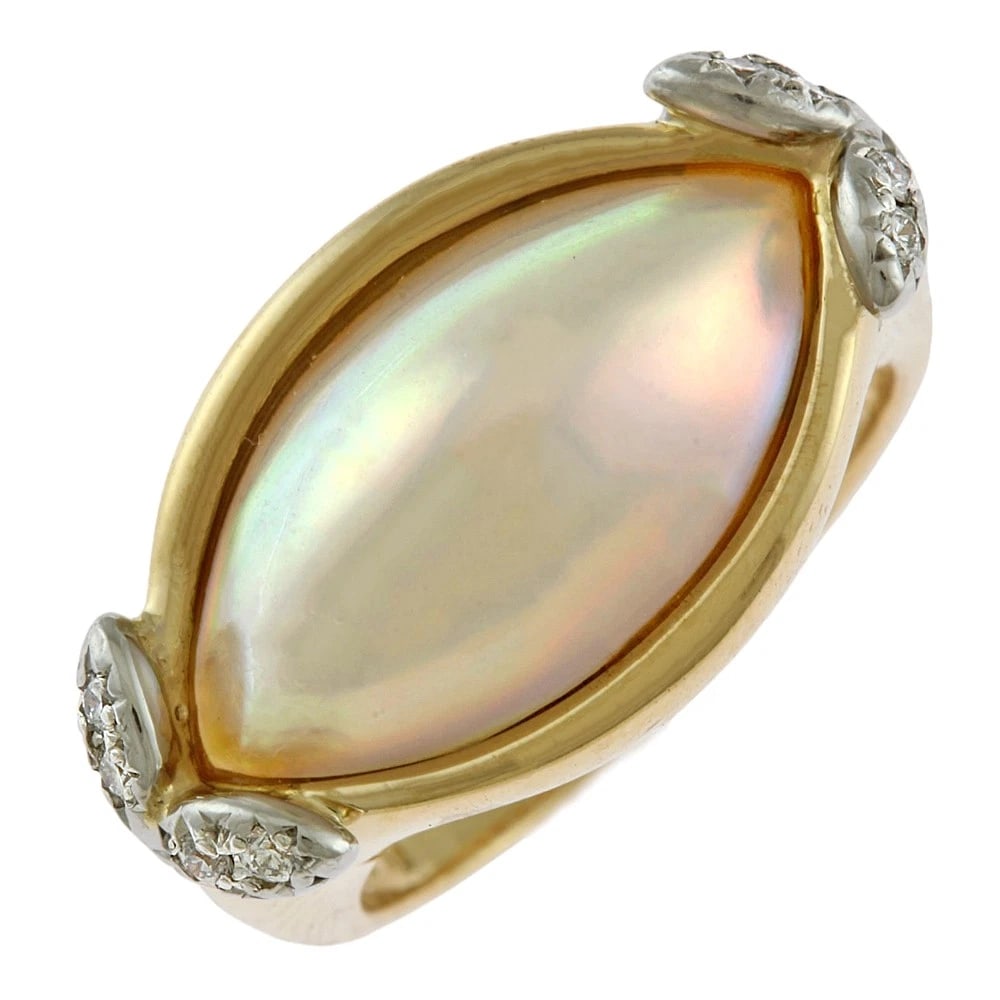TASAKI RING K18 PT900PLATINUM MABE PEARL DIAMOND: TASAKI Ring K18 Pt900Platinum Mabe Pearl diamond Brand: TASAKI Type: Ring Material: K18 yellow gold, Main Stone/Creation Mabe Pearl/diamond Color: gold Size: US 5 3/4 Accessories: None Acc