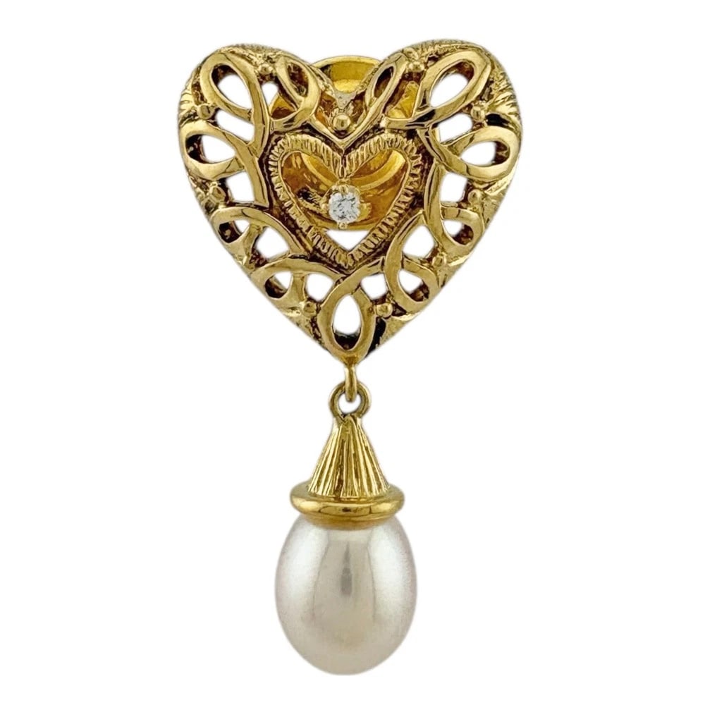 MIKIMOTO PENDANT TOP K18 YELLOW GOLD PEARL DIAMOND: MIKIMOTO Pendant top K18 yellow gold Pearl diamond Brand: MIKIMOTO Type: Brooch Material: K18 yellow gold, Main Stone/Creation Pearl/diamond Color: gold Size: (CM) 32.0mm x 17.5mm(*mm) (Inch) 1.3 x 0.