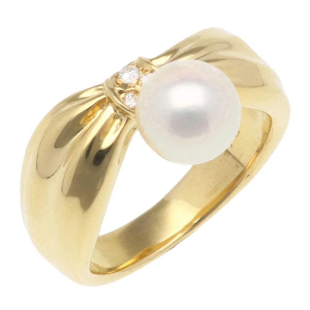 MIKIMOTO RING K18 YELLOW GOLD AKOYA PEARL DIAMOND: MIKIMOTO Ring K18 yellow gold Akoya pearl diamond Brand: MIKIMOTO Type: Ring Material: K18 yellow gold, Main Stone/Creation Akoya pearl/Diamond Color: gold Size: US 7 Accessories: None Acc