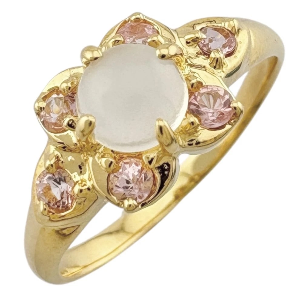 RING K18 YELLOW GOLD MOONSTONE PINK TOURMALINE: Ring K18 yellow gold Moonstone Pink tourmaline Brand: Unbranded Type: Ring Material: K18 yellow gold, Main Stone/Creation Moonstone/Pink tourmaline Color: gold Size: US 6 3/8 Accessories: None
