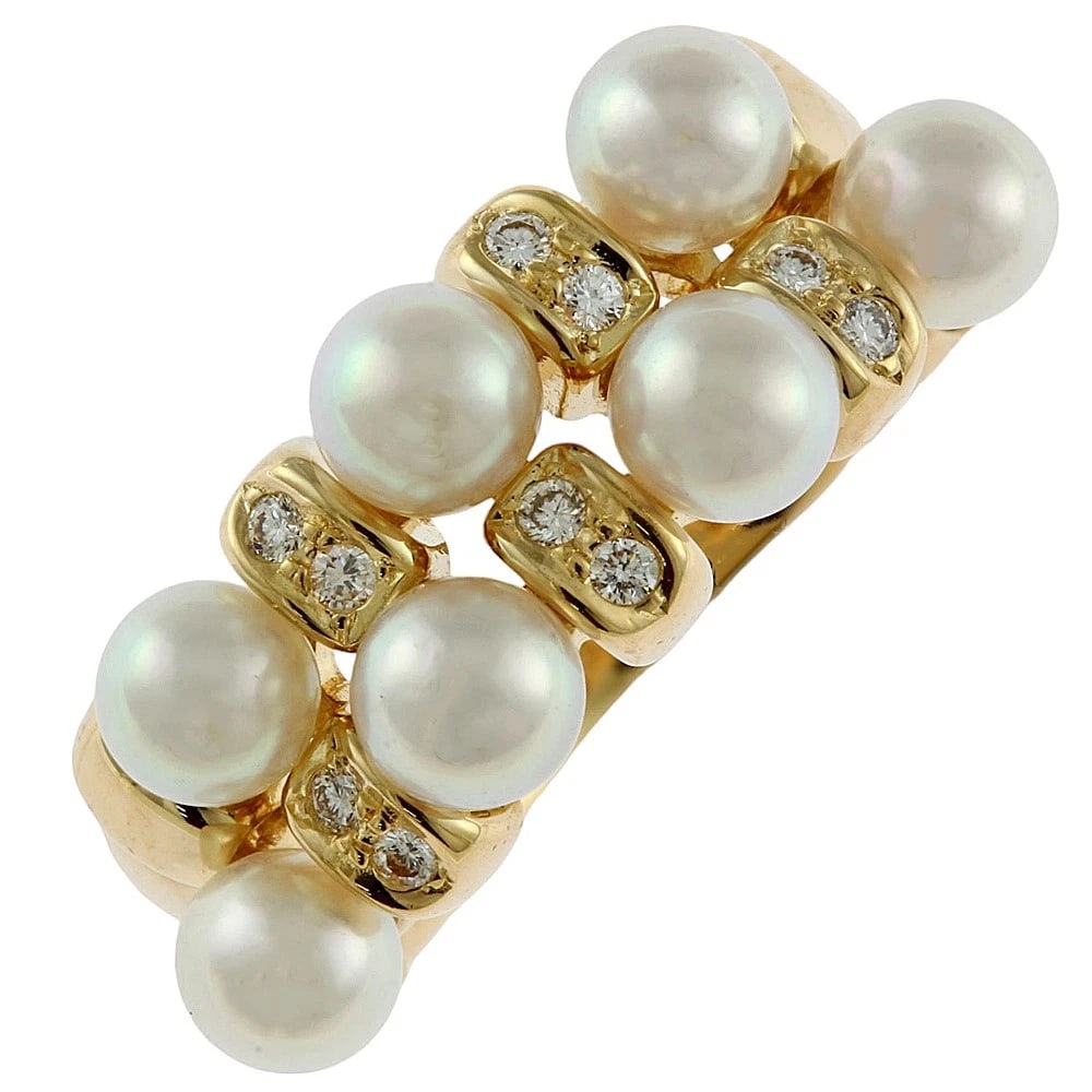 RING K18 YELLOW GOLD AKOYA PEARL DIAMOND: Ring K18 yellow gold Akoya pearl diamond Brand: Outlet Type: Material: , Main Stone/Creation Akoya pearl/diamond Color: Size: US 4 1/4 Accessories: None Accessories Notice: When purchasing