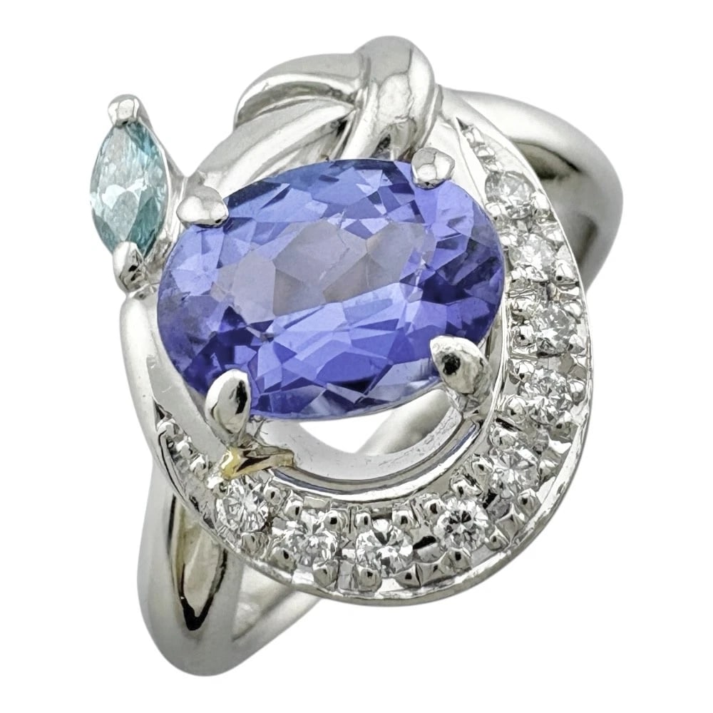 RING PT900PLATINUM TANZANITE: Ring Pt900Platinum Tanzanite Brand: Unbranded Type: Ring Material: Pt900Platinum, Main Stone/Creation Tanzanite/diamond Color: Silver Size: US 6 1/8 Accessories: None Accessories Notice: W