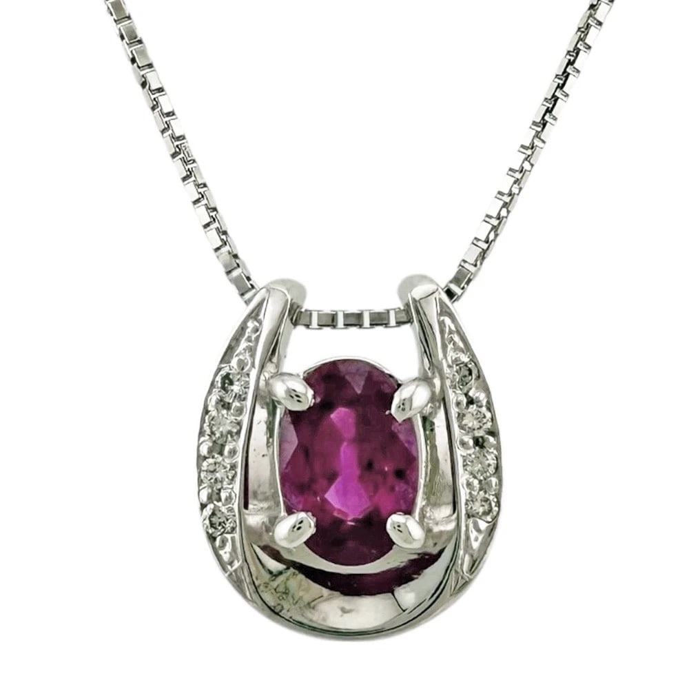 NECKLACE K18 WHITE GOLD RUBY: Necklace K18 white gold Ruby Brand: Unbranded Type: Necklace Material: K18 white gold, Main Stone/Creation Ruby Diamond Color: Silver Size: (CM) Total Length:45cm Chain width:0.5mm Top:W9.5mm x H11.0m