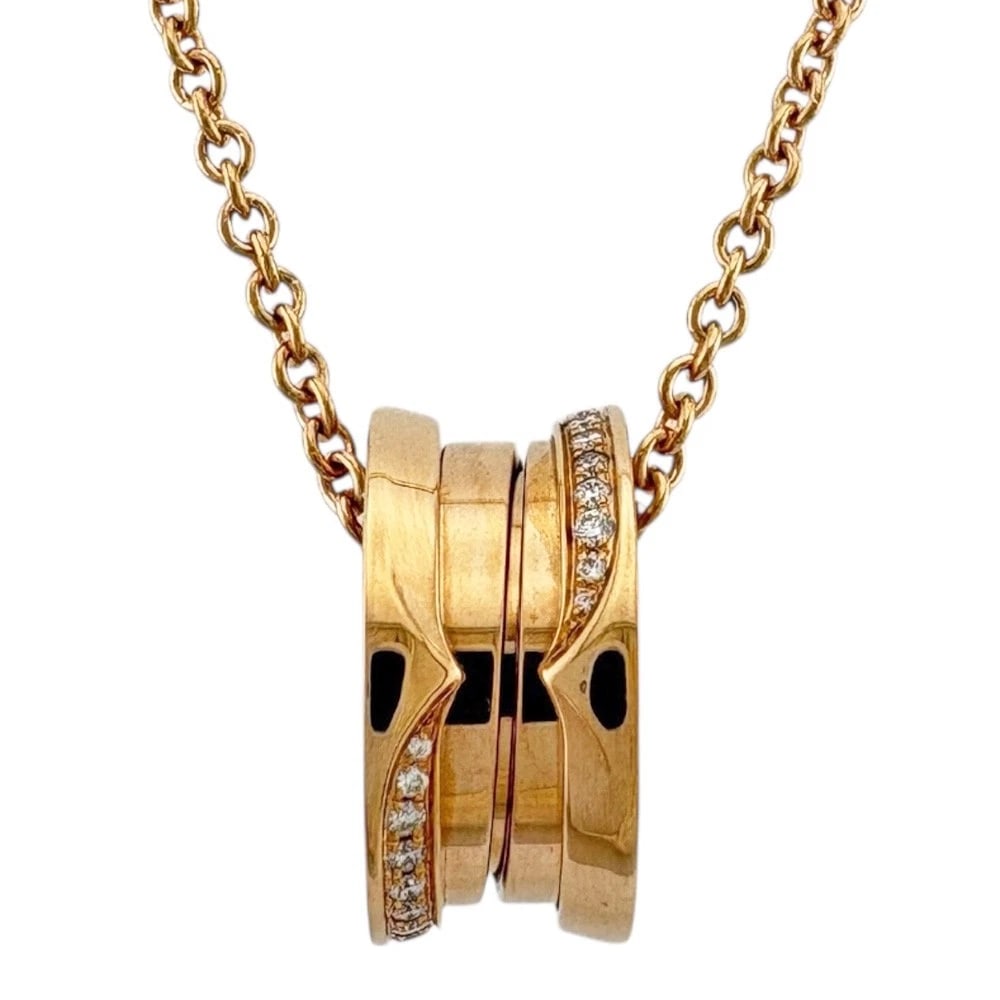 BVLGARI NECKLACE K18 PINK GOLD DIAMOND: BVLGARI Necklace K18 Pink Gold diamond Brand: BVLGARI Type: Necklace Material: K18 Pink Gold, Main Stone/Creation Natural Color: Pink gold Size: (CM) Total Length:46cm Chain width:1.5mm Top:W7.0mm x H