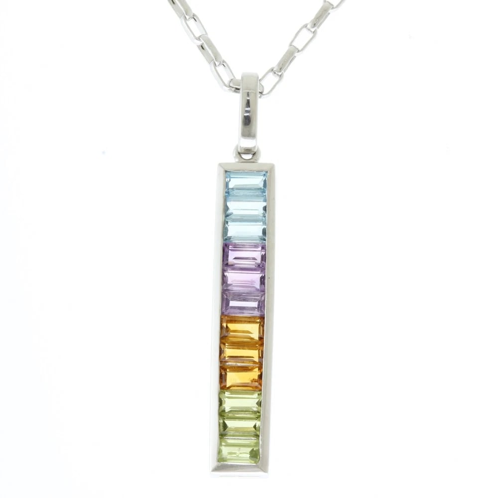 NECKLACE STICK K18 WHITE GOLD: Necklace stick K18 white gold Brand: Unbranded Type: Necklace Material: K18 white gold, Main Stone/Creation Blue Topaz/amethyst/Citrin/Peridot Color: Silver Size: (CM) Total Length:45cm Chain width:1.