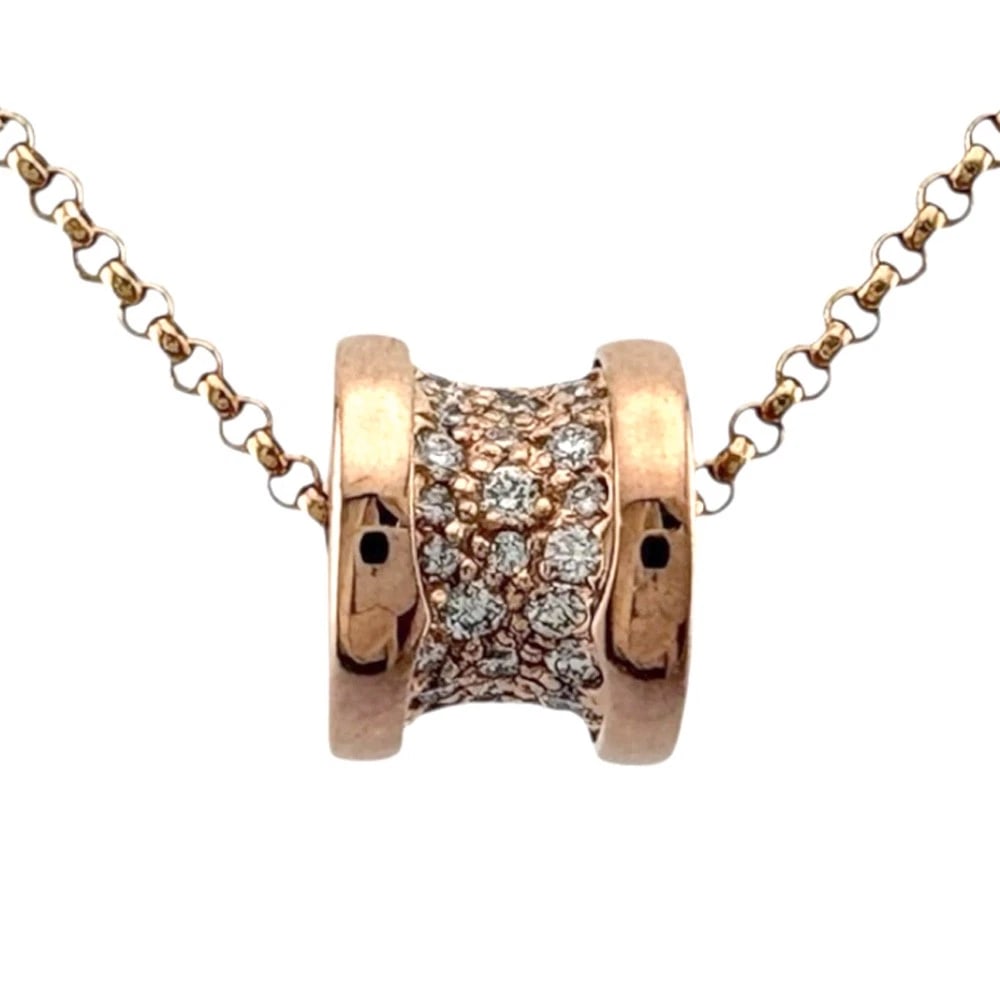 BVLGARI ONE PAVE DIAMOND NECKLACE: BVLGARI One Pave Diamond Necklace Brand: BVLGARI Type: Necklace Material: K18 Pink Gold, Main Stone/Creation Natural Color: Pink gold Size: (CM) Total Length:44cm Chain width:1.0mm Top:W7.0mm x