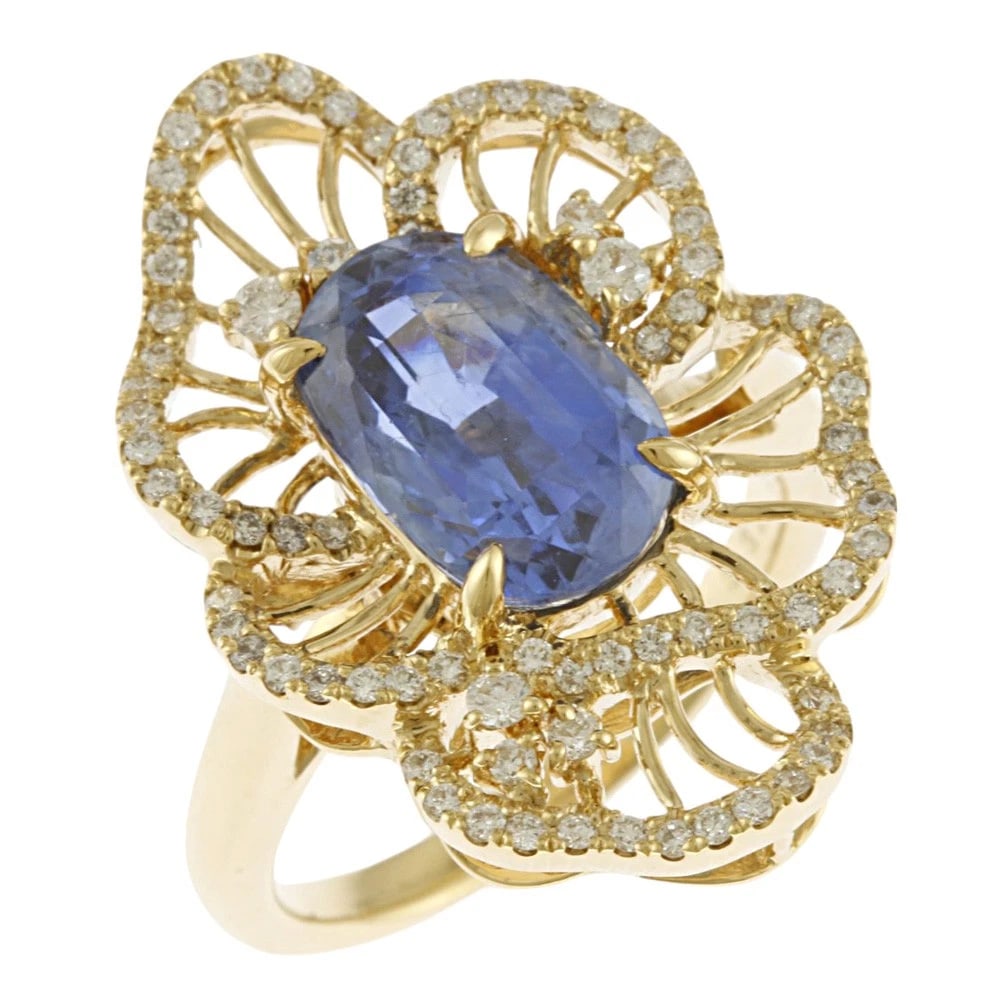 RING K18 SAPPHIRE: Ring K18 sapphire Brand: Unbranded Type: Ring Material: K18 yellow gold, Main Stone/Creation blue sapphire/diamond Color: gold Size: US 7 Accessories: None Accessories Notice: When purchasing