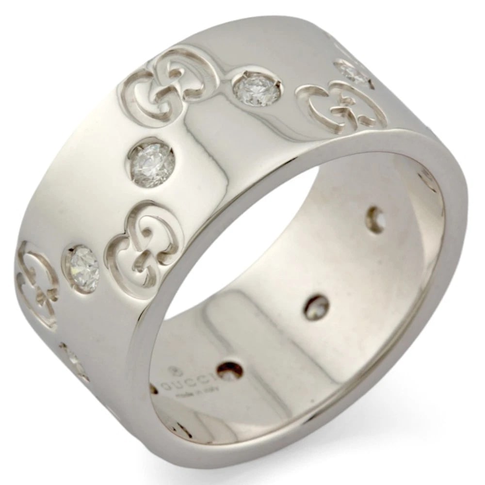 GUCCI RING K18 WHITE GOLD DIAMOND: GUCCI Ring K18 white gold diamond Brand: GUCCI Type: Ring Material: K18 white gold, Main Stone/Creation Natural Color: Silver Size: US 5 1/8 Accessories: None Accessories Notice: When purc