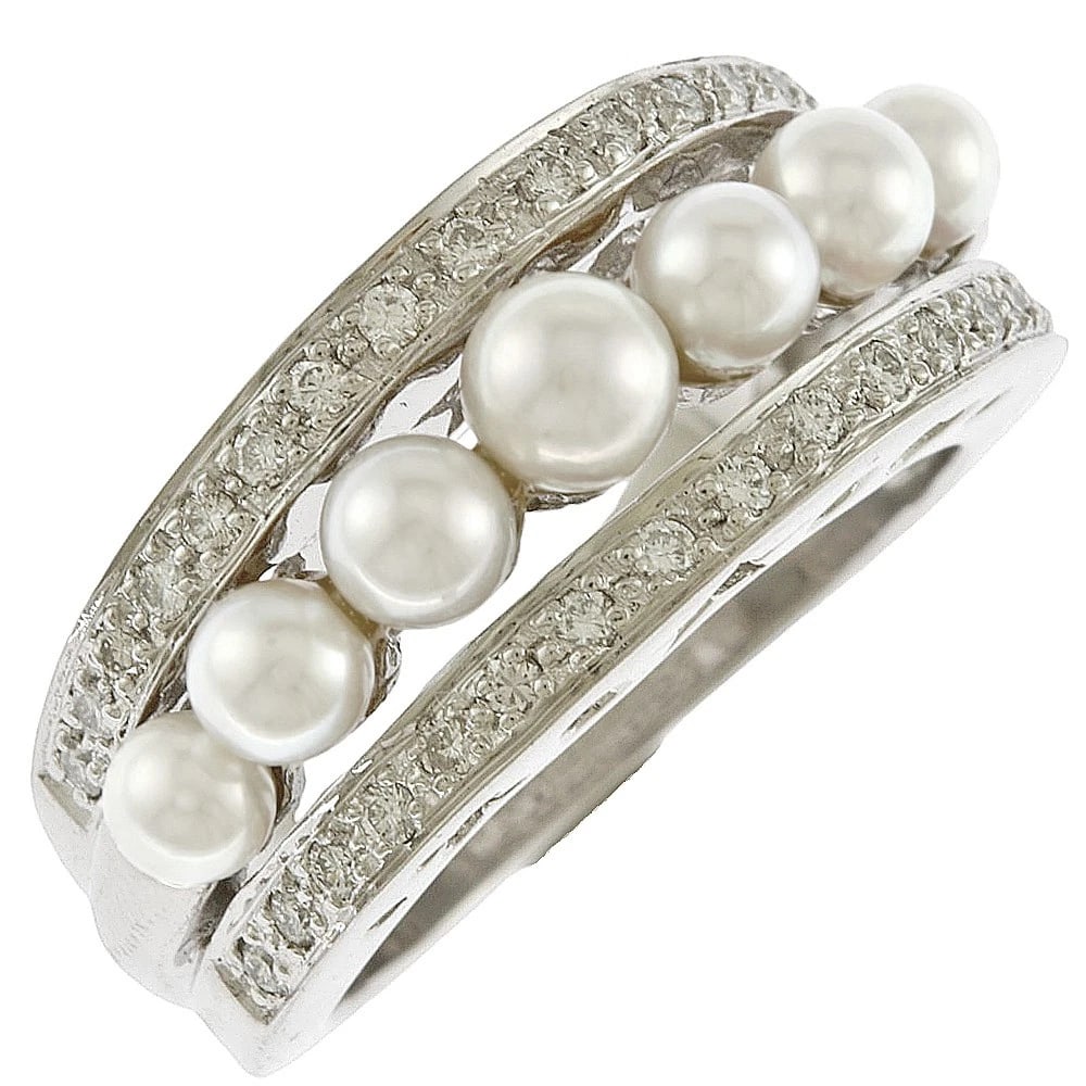 RING K18 WHITE GOLD PEARL DIAMOND: Ring K18 white gold Pearl diamond Brand: Unbranded Type: Ring Material: K18 white gold, Main Stone/Creation Pearl/diamond Color: Silver Size: US 5 3/8 Accessories: None Accessories Notice: When
