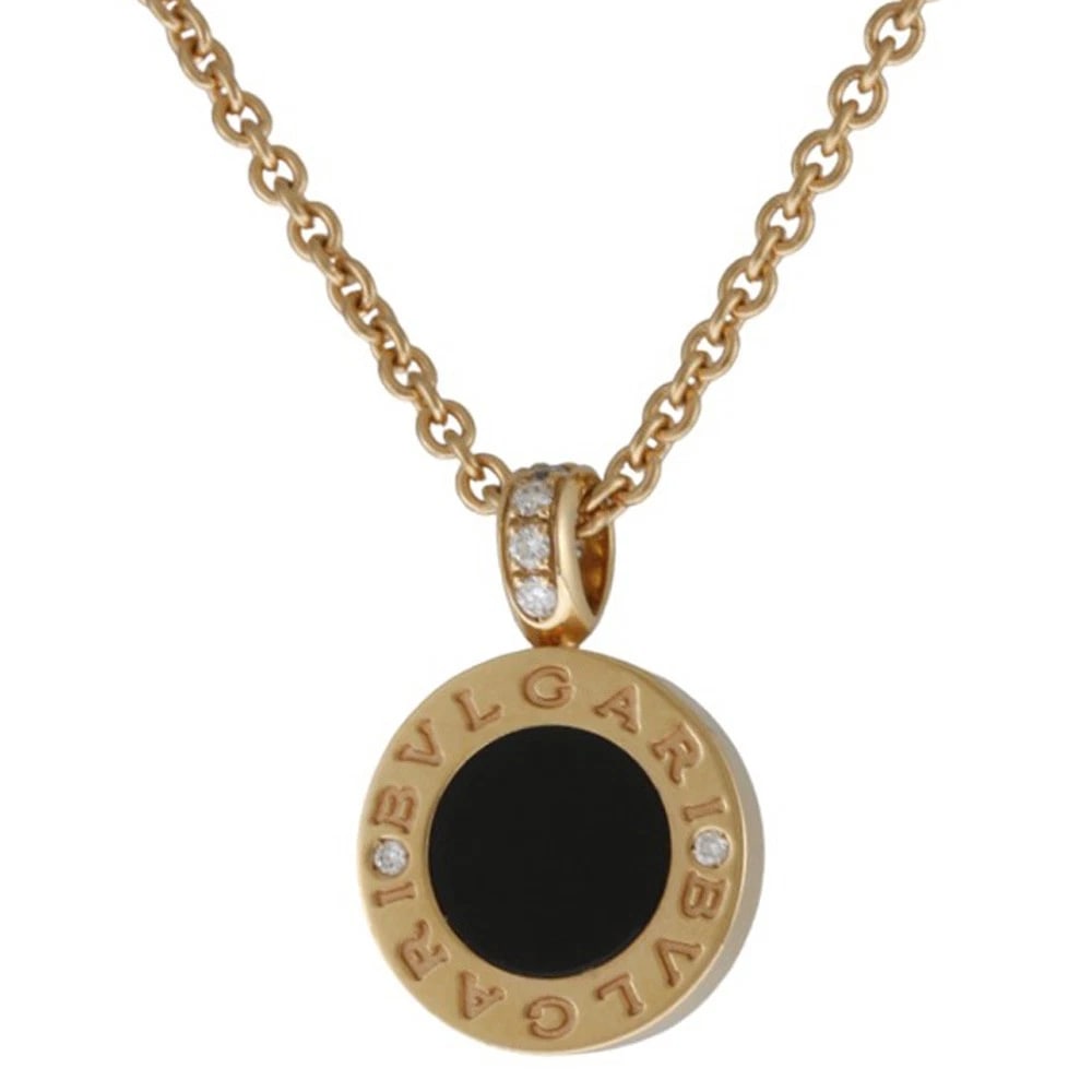 BVLGARI NECKLACE K18 PINK GOLD: BVLGARI Necklace K18 Pink Gold Brand: BVLGARI Type: Necklace Material: 18k Pink Gold, Main Stone/Creation onyx/Mother of pearl/diamond Color: Pink Gold Size: (CM) Total Length:46cm Chain width:1.5mm T