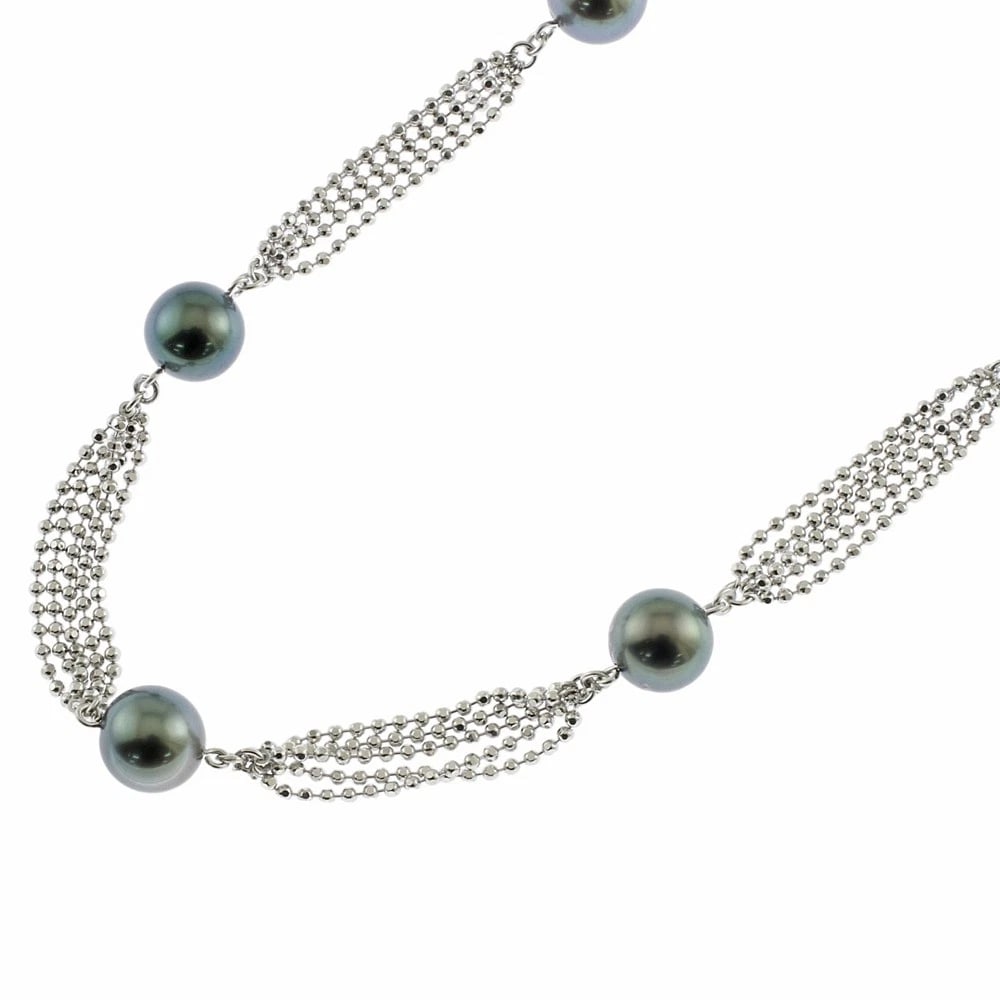 TASAKI NECKLACE K18 WHITE GOLD: TASAKI Necklace K18 white gold Brand: TASAKI Type: Necklace Material: K18 white gold, Main Stone/Creation Pearl Color: Silver Size: (CM) Total Length:45cm Pearl diameter: 9.5mm x 5 stones Chain