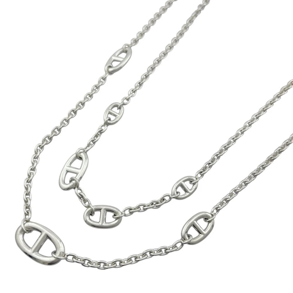HERMES NECKLACE SILVER FARANDOLE CHENE DUNKLE: HERMES Necklace Silver Farandole Chene Dunkle Brand: HERMES Type: Necklace Material: Silver, Color: Silver Size: (CM) Chain width:3.5mm Total Length: 62.2" Maximum width?0.6" (Inch) Chain