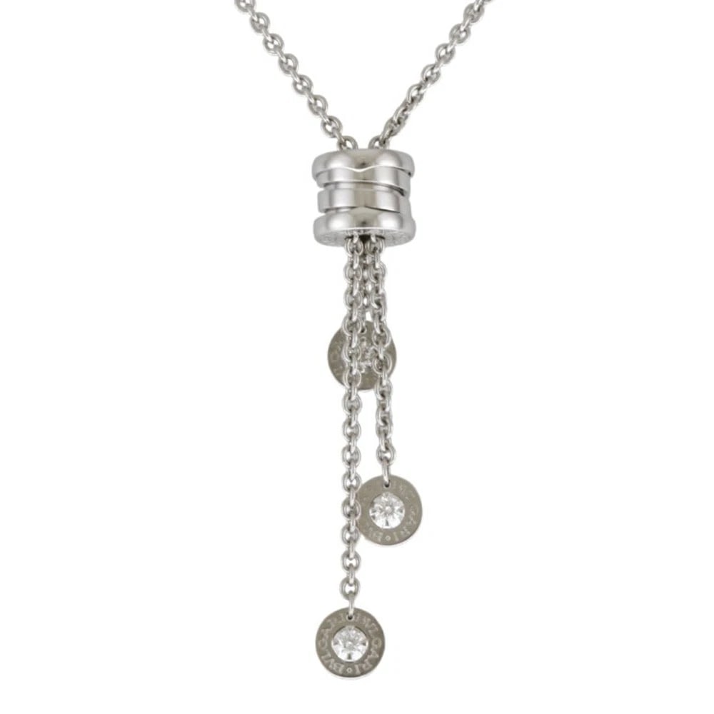 BVLGARI NECKLACE K18 WHITE GOLD: BVLGARI Necklace K18 white gold Brand: BVLGARI Type: Necklace Material: K18 white gold, Main Stone/Creation Natural Color: Silver Size: (CM) Total Length:52cm Chain width:1.5mm Top:W8.5mm x H45.0mm