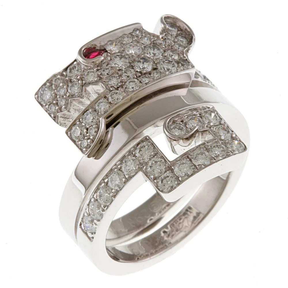 CARTIER RING K18 WHITE DIAMOND RUBY: CARTIER Ring K18 white diamond Ruby Brand: CARTIER Type: Ring Material: K18 white gold, Main Stone/Creation Ruby Diamond Color: Silver Size: US 5 1/2 Accessories: None Accessories Notice: