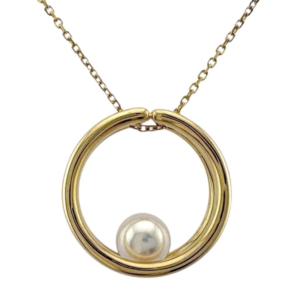 MIKIMOTO NECKLACE K18 YELLOW GOLD: MIKIMOTO Necklace K18 yellow gold Brand: MIKIMOTO Type: Necklace Material: K18 yellow gold, Main Stone/Creation Pearl Color: gold Size: (CM) Total Length:40cm Chain width:0.8mm Top:W21.0mm x H21.0mm