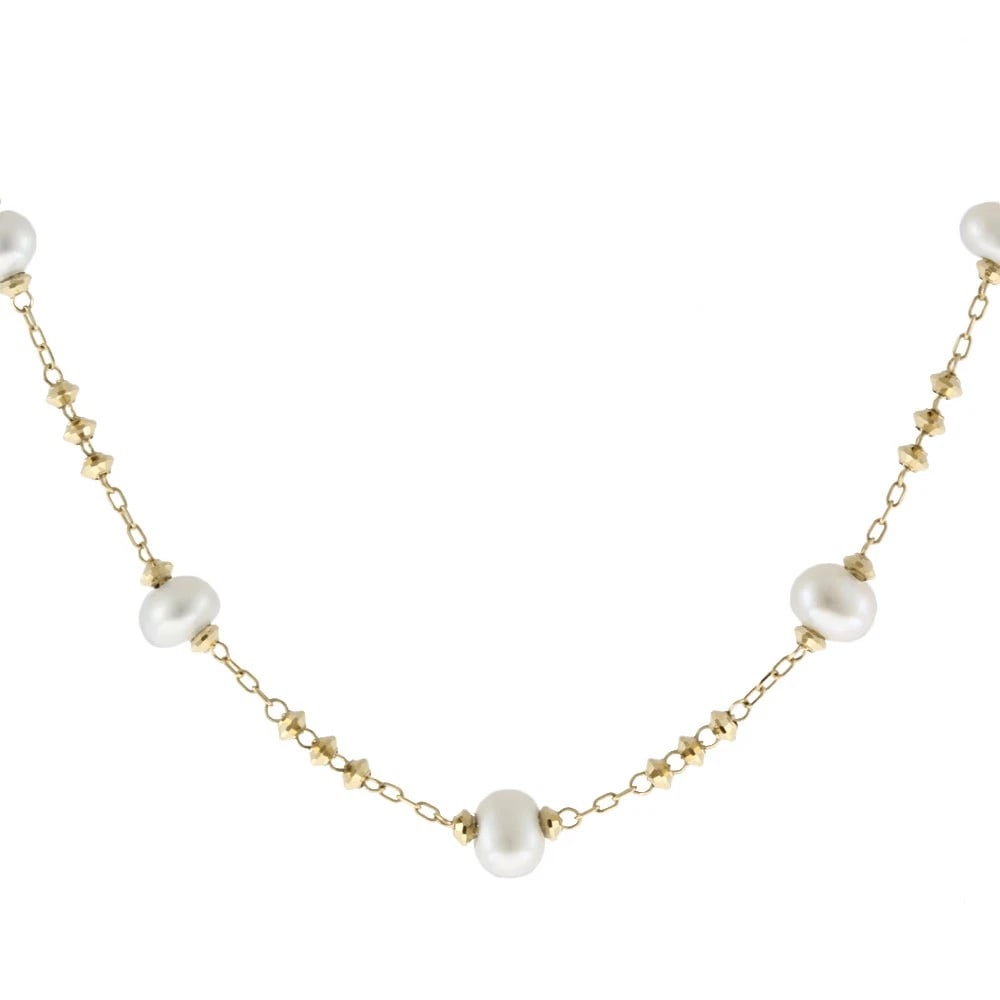 NEW NECKLACE K18 YELLOW GOLD: new Necklace K18 yellow gold Brand: Unbranded Type: Necklace Material: K18 yellow gold, Main Stone/Creation Pearl Color: gold Size: (CM) Total Length:43cm Chain width:0.8mm Pearl Max Width: 0.2"