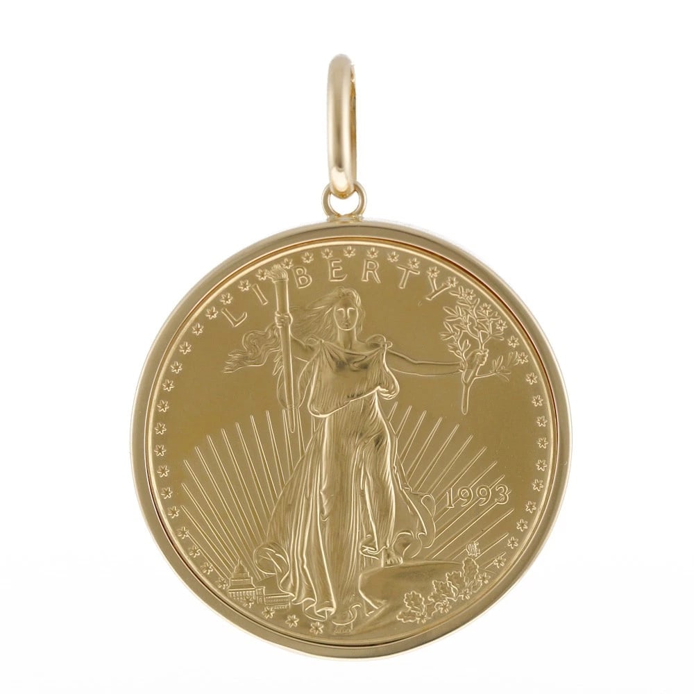 COIN PENDANT K22 GOLD K18 GOLD: Coin pendant K22 Gold K18 Gold Brand: Unbranded Type: Coin pendant Material: K22 Gold, Color: gold Size: (CM) Top:W34mm x H46.5mm Clasp:W5.5mm x H9mm (Inch) Top:W13.4inch x H18.3inch Clasp:W0.2inch x