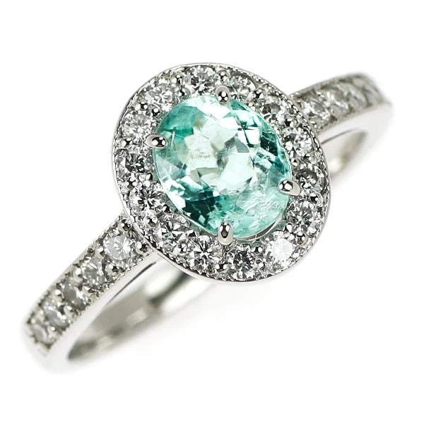 PT900 PARAIBA TOURMALINE DIAMOND RING: Pt900 Paraiba tourmaline diamond ring Brand: None Type: rings Material: Pt900, Main Stone/Creation tourmaline Side Stonediamonds Color: Silver Size: US 6 Accessories: None Accessories Noti