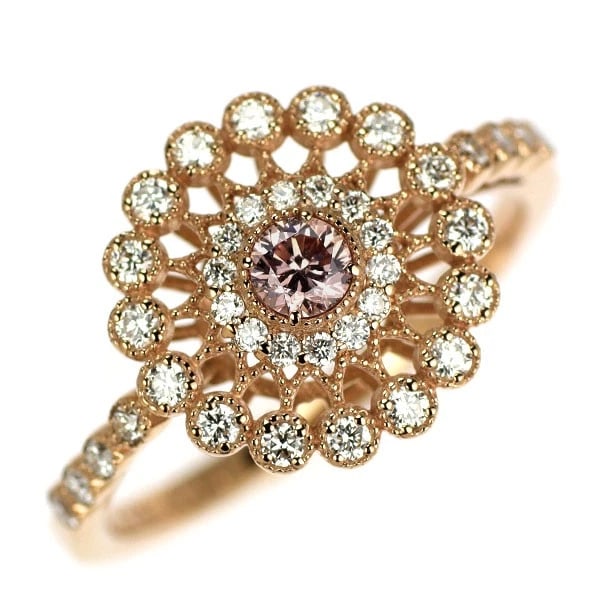 K18PG NATURAL PINK DIAMOND RING: K18PG Natural Pink Diamond Ring Brand: None Type: rings Material: K18PG, Main Stone/Creation Natural Color: PInk Gold Size: 5.25US Accessories: None Accessories Notice: When purchasing pre