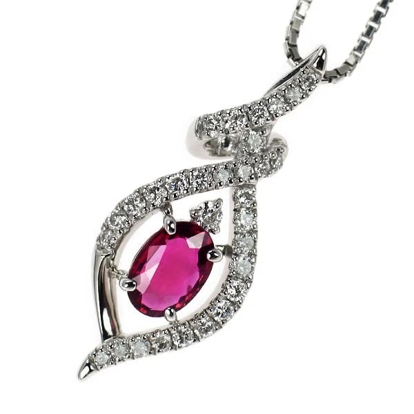 PT900/ PT850 RUBY DIAMOND PENDANT NECKLACE: Pt900/ Pt850 Ruby Diamond Pendant Necklace Brand: None Type: pendant necklace Material: Pt900/ Pt850, Main Stone/Creation rubyside stone daimond Color: Silver Size: Necklace: Chain Length?45.5cm A