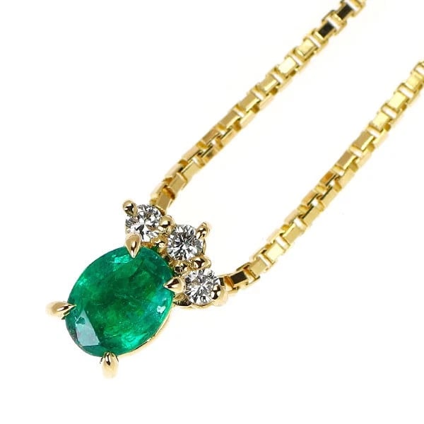 GINZA TANAKA K18YG EMERALD DIAMOND PENDANT NECKLACE: GINZA TANAKA K18YG emerald diamond pendant necklace Brand: None Type: pendant necklace Material: K18YG, Main Stone/Creation emeraldside stone daimond Color: yellow Gold Size: Necklace: Chain Length