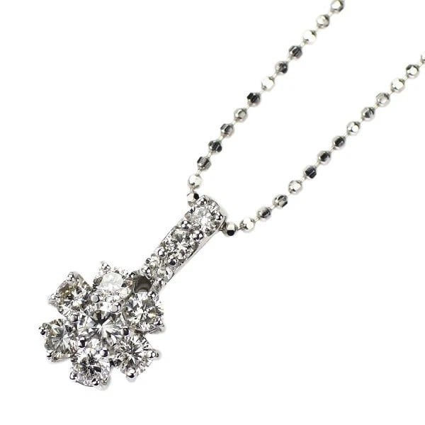 K18WG FLOWER DIAMOND PENDANT NECKLACE: K18WG flower diamond pendant necklace Brand: None Type: pendant necklace Material: K18WG, Main Stone/Creation Natural Color: WHite Gold Size: Necklace: Chain Length40cm Accessories: None Accessories