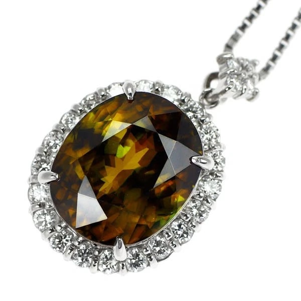 PT SPHENE DIAMOND PENDANT NECKLACE: PT Sphene Diamond Pendant Necklace Brand: None Type: pendant necklace Material: PT, Main Stone/Creation Natural Color: Silver Size: Necklace: Chain Length?46cm Accessories: None Accessories Notice: