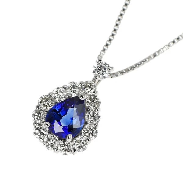 PT900/ PT850 SAPPHIRE DIAMOND PENDANT NECKLACE: Pt900/ Pt850 Sapphire Diamond Pendant Necklace Brand: None Type: pendant necklace Material: Pt900/ Pt850, Main Stone/Creation sapphireSideStoneDiamond Color: Silver Size: Necklace: Chain Length?45cm