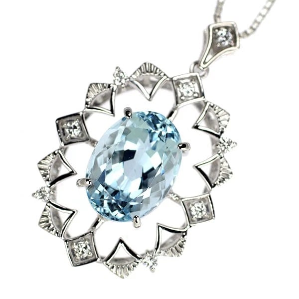K18WG AQUAMARINE DIAMOND PENDANT NECKLACE: K18WG Aquamarine Diamond Pendant Necklace Brand: None Type: pendant necklace Material: K18WG, Main Stone/Creation Natural Color: WHite Gold Size: Necklace: Chain Length?50cm Accessories: None