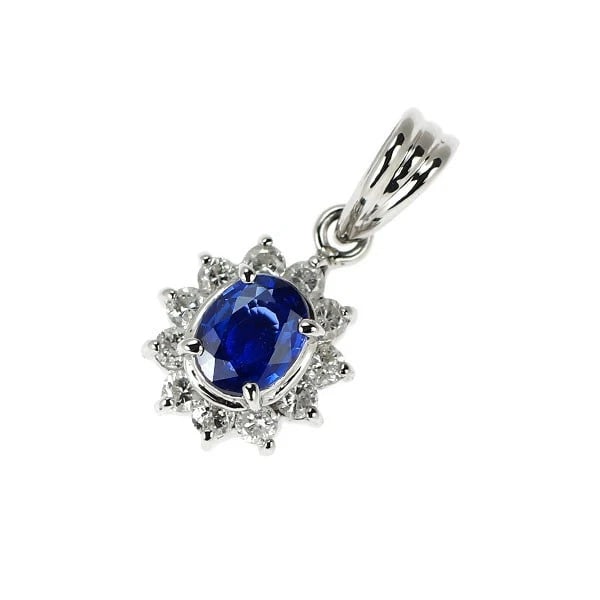 PT900 SAPPHIRE DIAMOND PENDANT: Pt900 Sapphire Diamond Pendant Brand: None Type: pendant top Material: PT900, Main Stone/Creation sapphireSideStoneDiamond Color: Silver Size: Length/Width/Diameter (CM) 14.6 Accessories: None