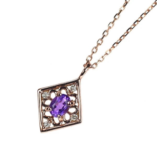 K18PG AMETHYST DIAMOND PENDANT NECKLACE: K18PG amethyst diamond pendant necklace Brand: None Type: pendant necklace Material: K18PG, Main Stone/Creation amethystSideStoneDiamond Color: Pink Gold Size: Necklace: Chain Length40cm Accessories: