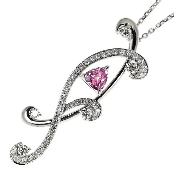 K18WG PINK SAPPHIRE DIAMOND PENDANT NECKLACE: K18WG pink sapphire diamond pendant necklace Brand: None Type: pendant necklace Material: K18WG, Main Stone/Creation sapphireSideStoneDiamond Color: WHite Gold Size: Necklace: Chain Length?60cm