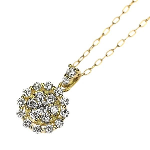 K18YG DIAMOND PENDANT NECKLACE: K18YG DIAMOND PENDANT NECKLACE Brand: None Type: pendant necklace Material: K18YG, Main Stone/Creation Natural Color: Yellow Gold Size: Necklace: Chain Length40cm Accessories: None Accessories