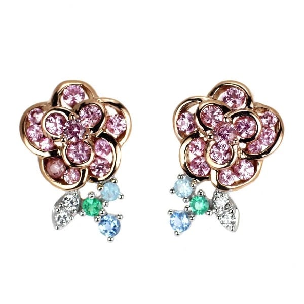K18YG/WG/PG PINK SAPPHIRE DIAMOND EARRINGS: K18YG/WG/PG pink sapphire diamond earrings Brand: None Type: piercing Material: K18YG/WG/PG, Main Stone/Creation sapphireSideStoneDiamond Color: YG,PG,WG Size: Length/Width/Diameter (CM)15.5