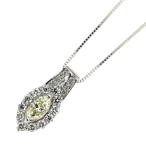 PT900/ PT850 MARQUISE DIAMOND PENDANT NECKLACE: Pt900/ Pt850 marquise diamond pendant necklace Brand: None Type: pendant necklace Material: Pt900/ Pt850, Main Stone/Creation Natural Color: Silver Size: Necklace: Chain Length?45.5cm Accessories: