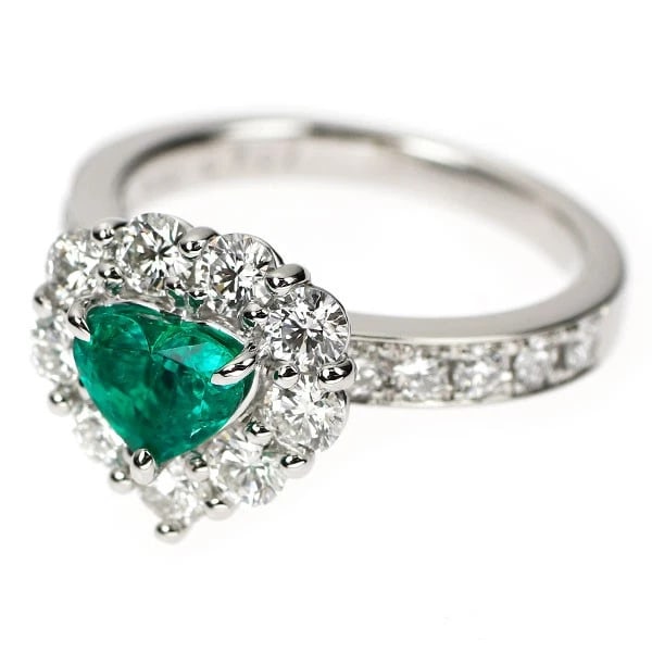 PT900 HEART SHAPE EMERALD DIAMOND RING - 2