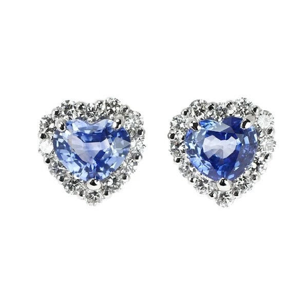 PT900 HEART SHAPE SAPPHIRE DIAMOND EARRINGS: Pt900 Heart Shape Sapphire Diamond Earrings Brand: None Type: piercing Material: Pt900, Main Stone/Creation sapphires Color: Silver Size: Length/Width/Diameter (CM) 9.9 Accessories: None Accessories