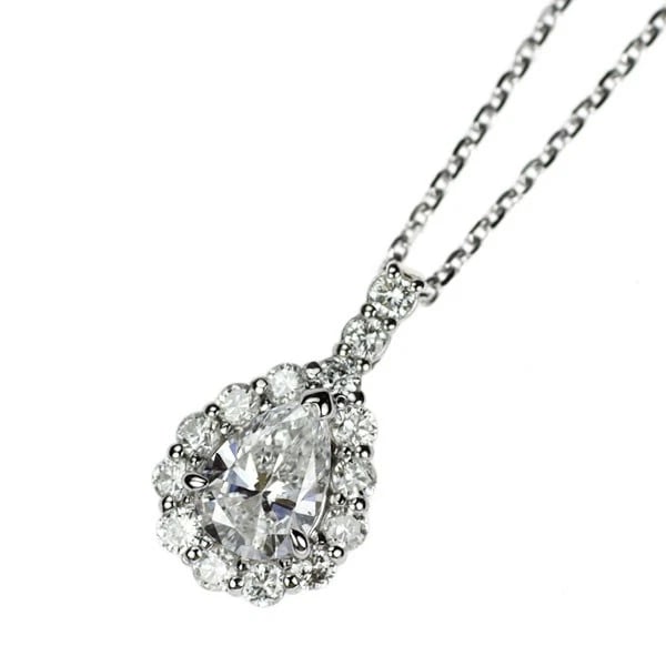 PT900/ PT850 PEAR SHAPE DIAMOND PENDANT NECKLACE: Pt900/ Pt850 Pear Shape Diamond Pendant Necklace Brand: None Type: pendant necklace Material: Pt900/ Pt850, Main Stone/Creation Natuarl Color: Silver Size: Necklace: Chain Length ?45cm Accessories: