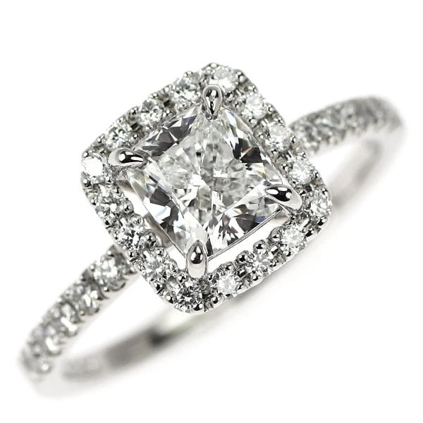 PT950 CUSHION CUT DIAMOND RING: Pt950 cushion cut diamond ring Brand: None Type: rings Material: Pt950, Main Stone/Creation Natural Color: Silver Size: 6US Accessories: None Accessories Notice: When purchasing pre-owned