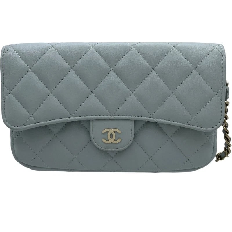 CHANEL MATELASSE PHONE SHOULDER BAG: CHANEL Matelasse Phone Shoulder Bag Brand: CHANEL Type: Shoulder Bag Material: lambskin Color: Light Grey GDHardware Size: W7.5cm x H10cmx D4cmW3.0 x H3.9x D1.6inch Accessories: None Accessories