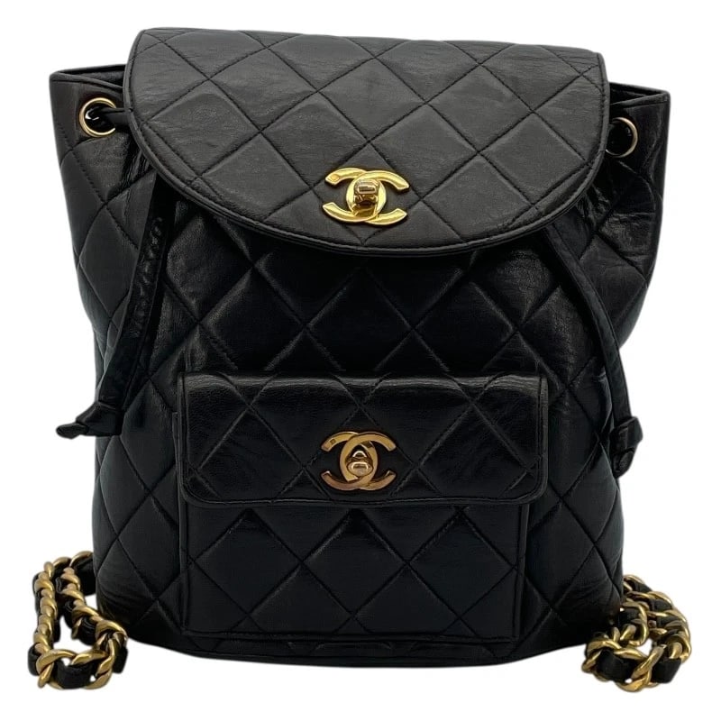 CHANEL MATELASSE BACKPACK: CHANEL Matelasse Backpack Brand: CHANEL Type: Backpack Â· Daypack Material: lambskin Color: Black GD Hardware Size: W23cm x H24cmx D10cm W9.1 x H9.4x D3.9inch Accessories: None Accessories