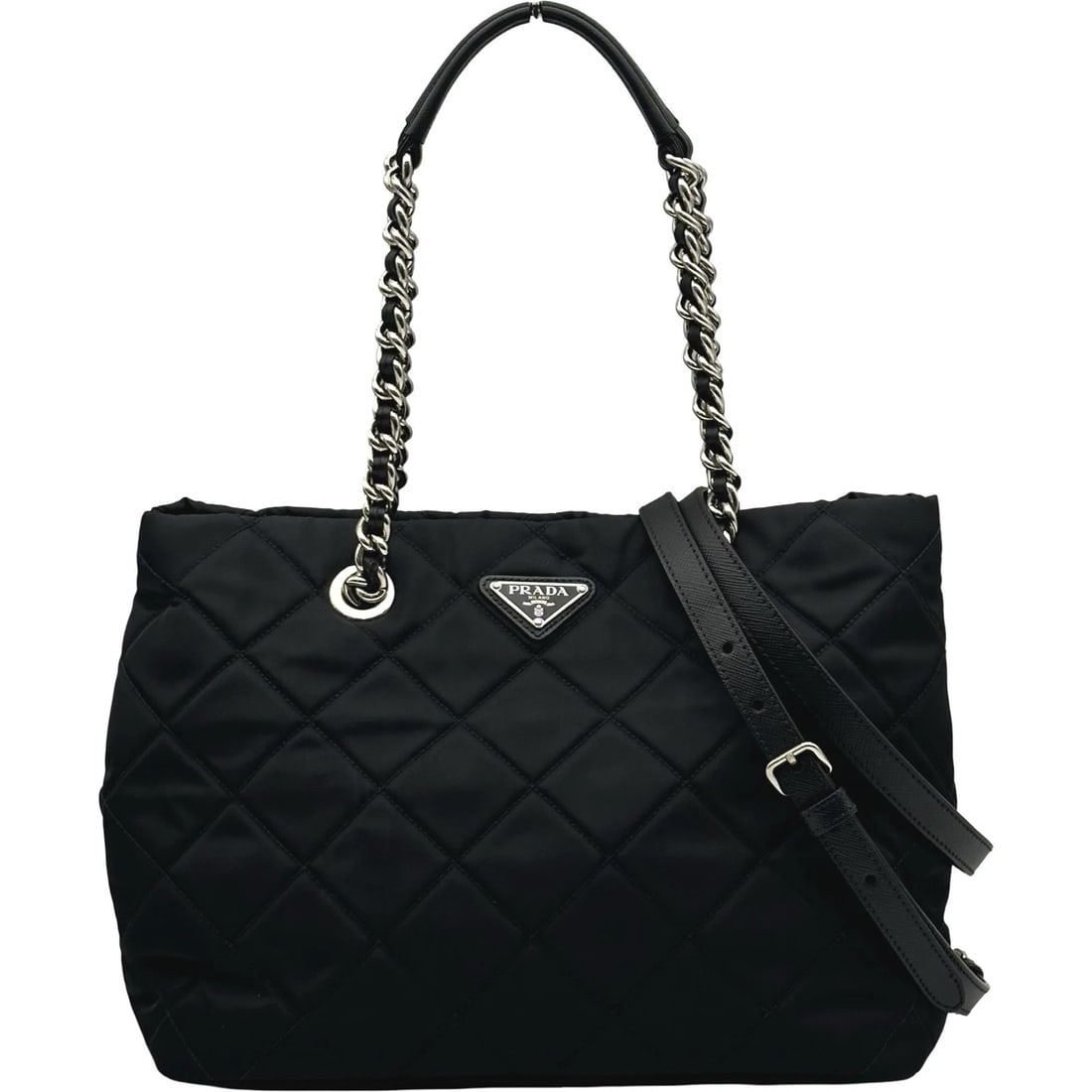 PRADA IMPUNTU CHAIN TOTE BAG SHOULDER BAG: PRADA Impuntu Chain Tote Bag Shoulder Bag Brand: PRADA Type: Shoulder Bag Material: Nylon Color: Black SilverHardware Size: W28cm x H22cmx D17cm W11.0 x H8.7x D6.7inch Accessories: None Ac