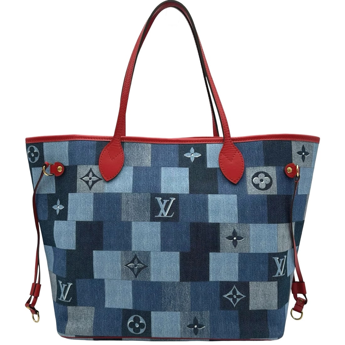 LOUIS VUITTON NEVERFULL MM TOTE BAG: LOUIS VUITTON Neverfull MM Tote Bag Brand: LOUIS VUITTON Type: Tote Bag Material: Square Patchwork Color: blue Size: W32cm x H28.5cmx D15.5cm W12.6 x H11.2x D6.1inch Accessories: None Acce