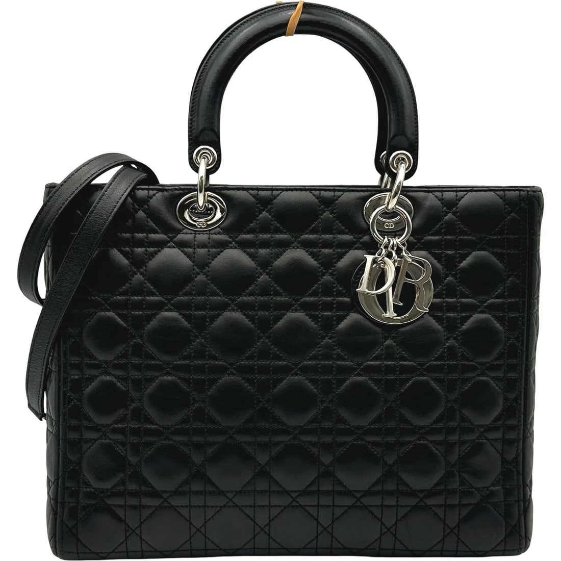 CHRISTIAN DIOR LADY DIOR LARGE SHOULDER BAG: Christian Dior Lady Dior Large Shoulder Bag Brand: Christian Dior Type: Shoulder Bag Material: Cannage/lambskin Color: black Size: W32cm x H25cmx D9cm W12.6 x H9.8x D3.5inch Accessories: None