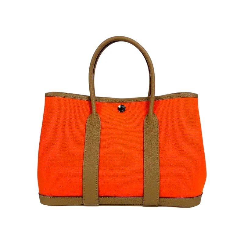 HERMES GARDEN PARTY TPM HANDBAG: HERMES Garden party TPM Handbag Brand: HERMES Type: Handbag Material: Toile / Negonda Color: Orange x Chai Size: W30cm x H21cmx D13cm W11.8 x H8.3x D5.1inch Accessories: None Accessories N