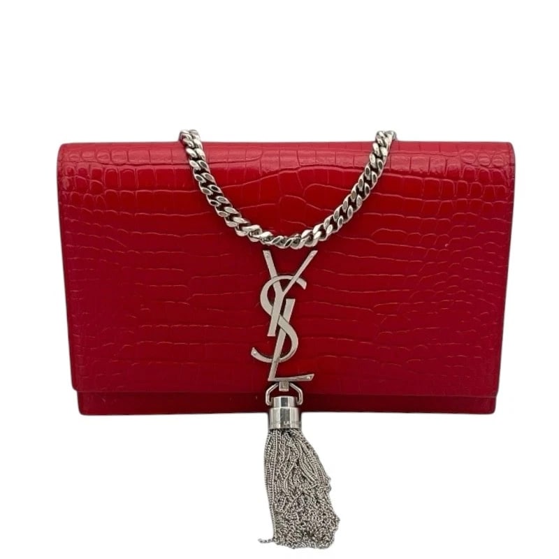 SAINT LAURENT KATE CHAIN WALLET SHOULDER BAG: SAINT LAURENT Kate Chain Wallet Shoulder Bag Brand: SAINT LAURENT Type: Shoulder Bag Material: Embossed leather Color: Red xSVHardware Size: W19cm x H12.5cmx D3.5cm W7.5 x H4.9x D1.4inch Accessori