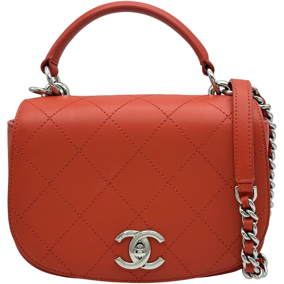 CHANEL TOP HANDLE FLAP BAG SHOULDER BAG: CHANEL Top handle flap bag Shoulder Bag Brand: CHANEL Type: Shoulder Bag Material: Calfskin Color: SilverHardware Size: W20cm x H15cmx D9cm W7.9 x H5.9x D3.5inch Accessories: None Accessor