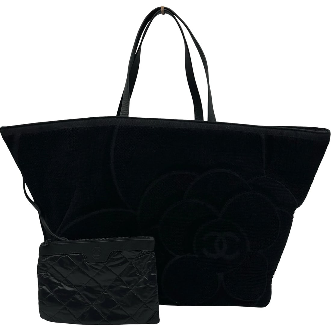 CHANEL COCO MARK CAMELLIA BEACH BAG TOTE BAG: CHANEL COCO Mark Camellia Beach Bag Tote Bag Brand: CHANEL Type: Tote Bag Material: pile/leather Color: black Size: W66cm x H37cmx D16cm W26.0 x H14.6x D6.3inch Accessories: None Accessori