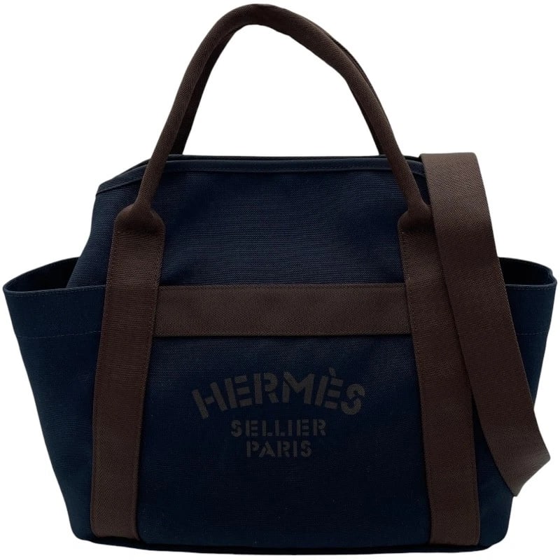 HERMES SACKED PANSAGE HANDBAG: HERMES Sacked Pansage Handbag Brand: HERMES Type: Handbag Material: Towar Color: Navy SilverHardware Size: W38cm x H34cmx D17cm W15.0 x H13.4x D6.7inch Accessories: None Accessories Notice: When