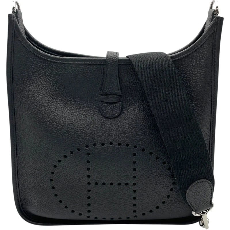 HERMES EVELYN 3 PM SHOULDER BAG: HERMES Evelyn 3 PM Shoulder Bag Brand: HERMES Type: Shoulder Bag Material: Taurillon Clemence Color: Black SVHardware Size: W27cm x H28cmx D7.5cm W10.6 x H11.0x D3.0inch Accessories: None